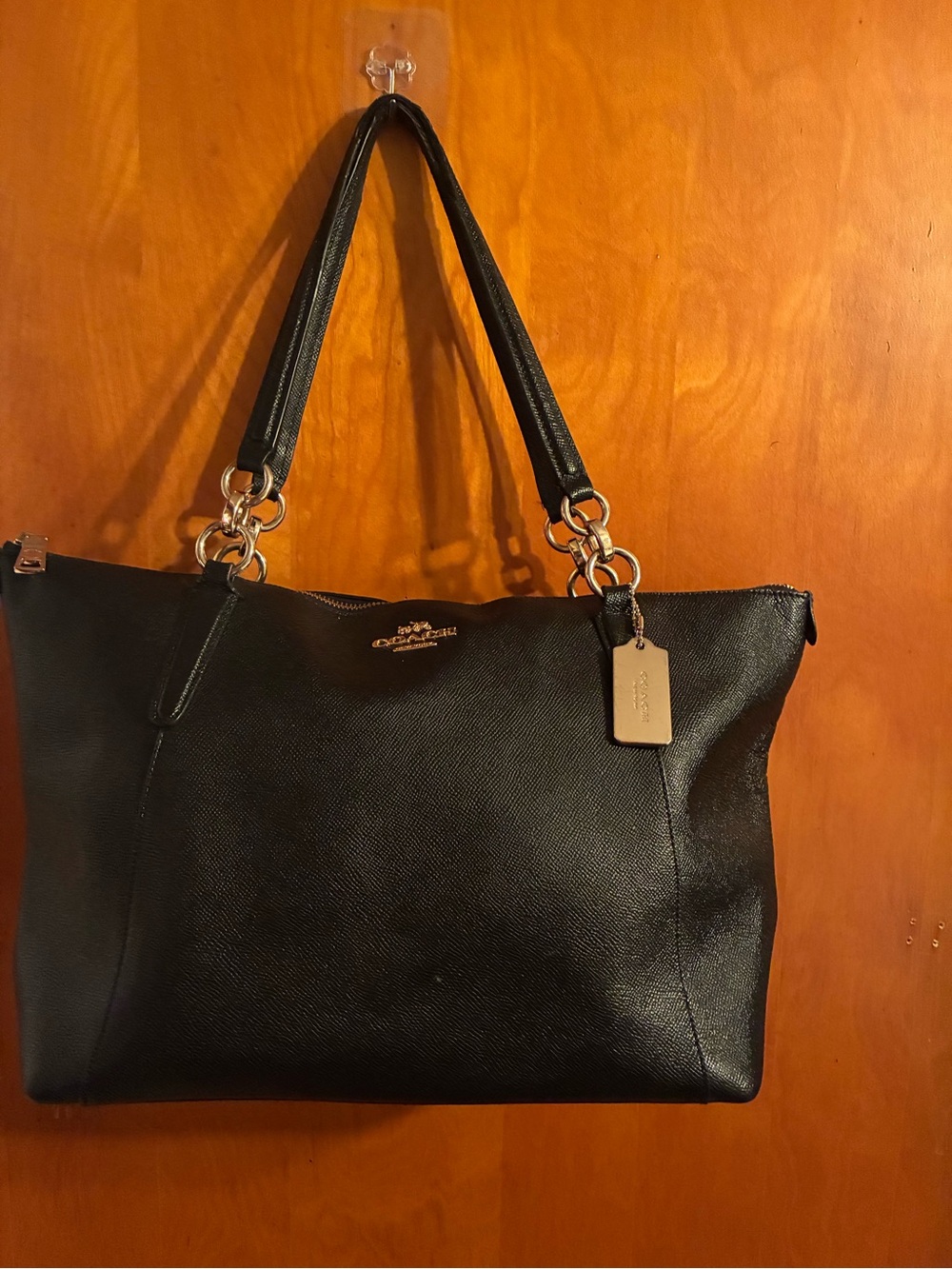 Coach Black Leather Tote with Gold Hardware